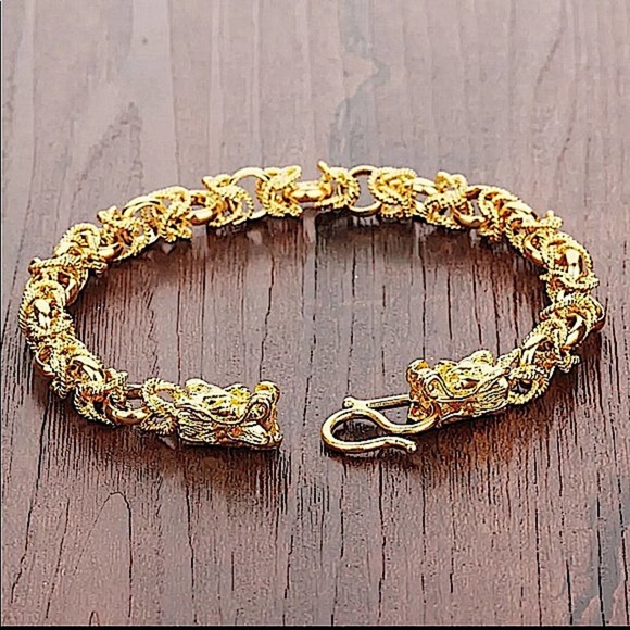 Unisex Gold 24K GP Dragon Pulseira Chain Bracelet - Picture 13 of 14